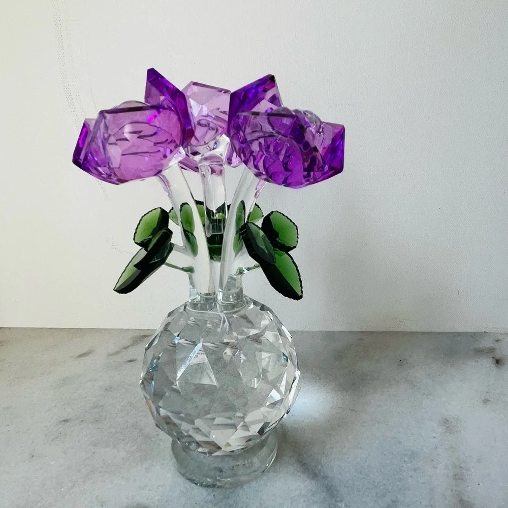 Crystal Flower Bouquet with Purple roses Accents